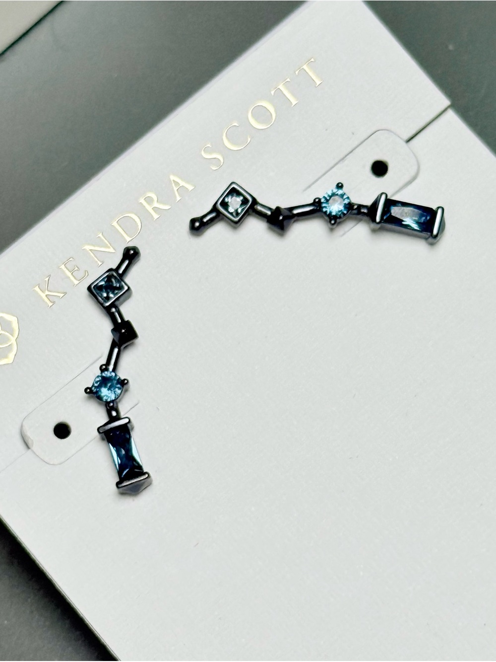 Kendra Scott Sutton Navy Gunmtal Ear Climbers in Indigo Dichroic